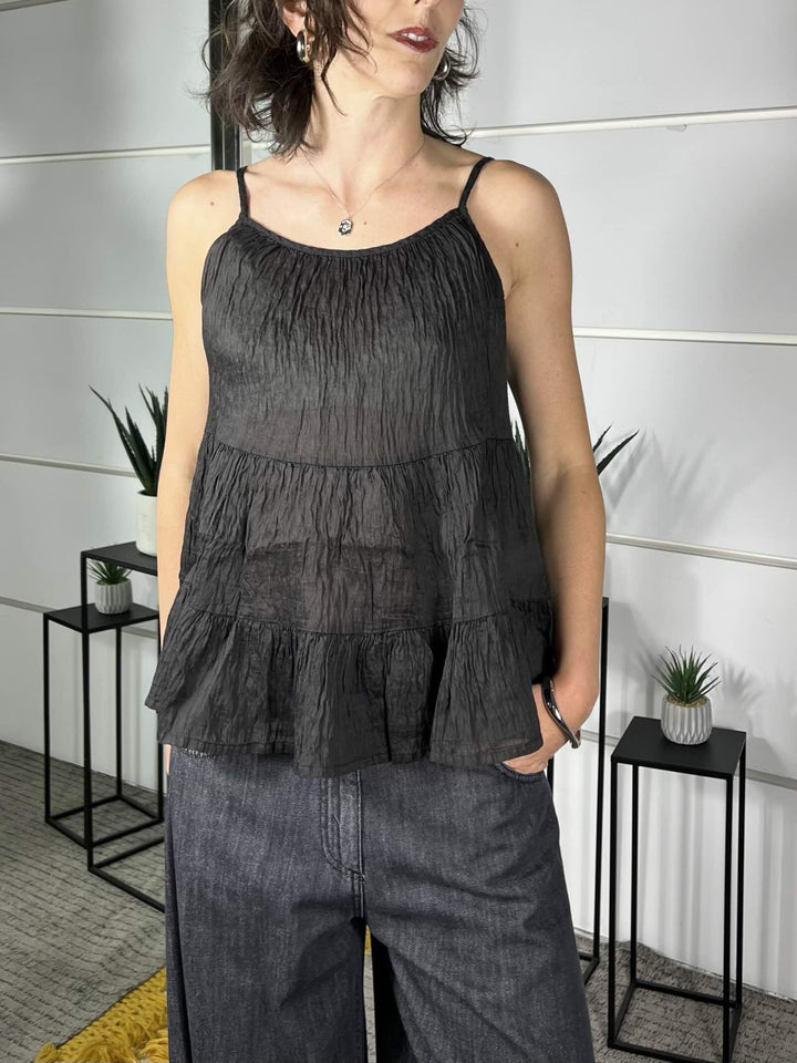 top nero in voile a balze 2506V79NERO SUSY MIX