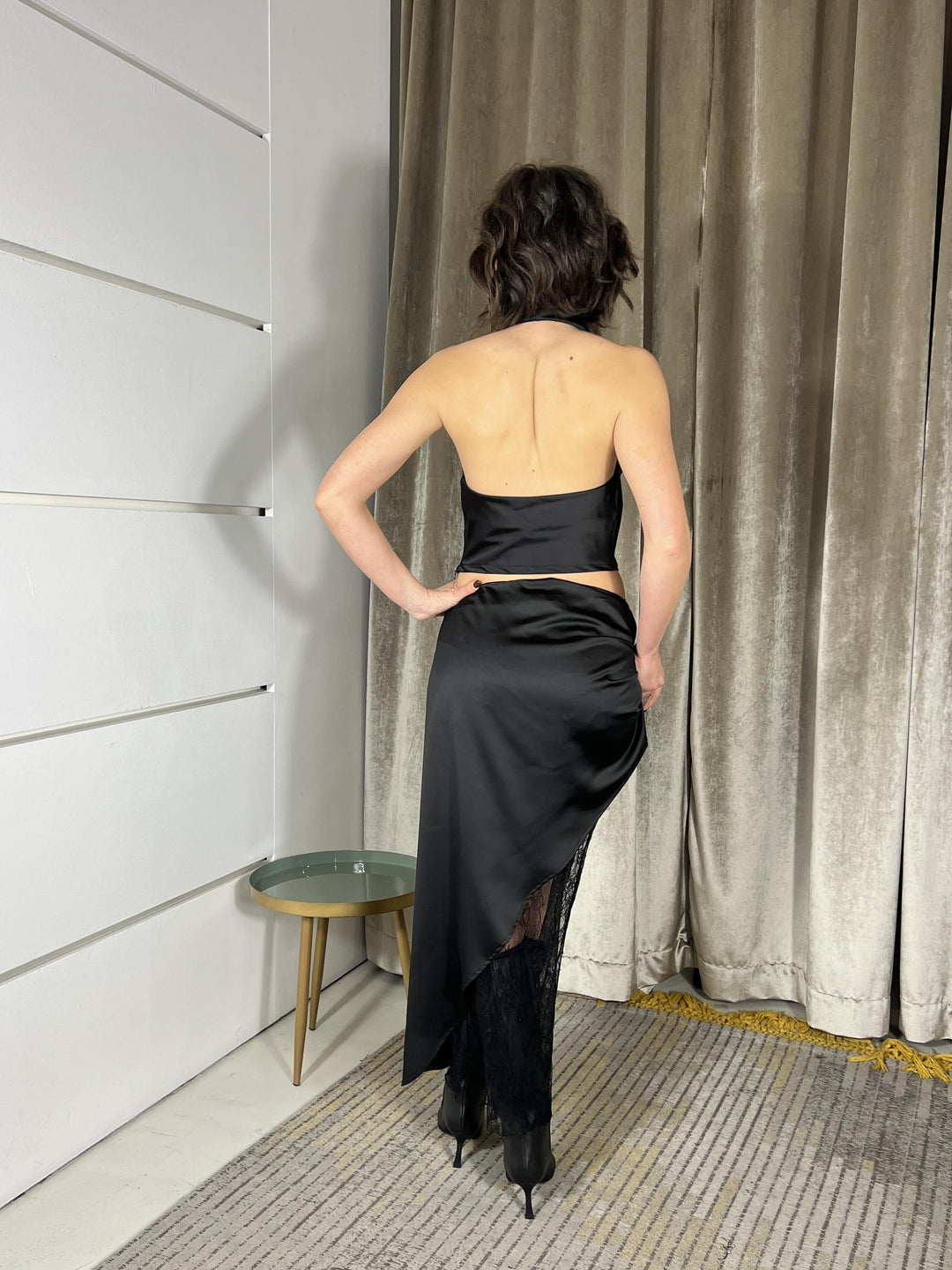 gonna satin con sottogonna in pizzo nero GVS-P115NERO HAVE ONE