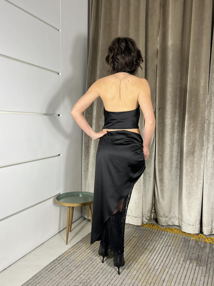 gonna satin con sottogonna in pizzo nero GVS-P115NERO HAVE ONE