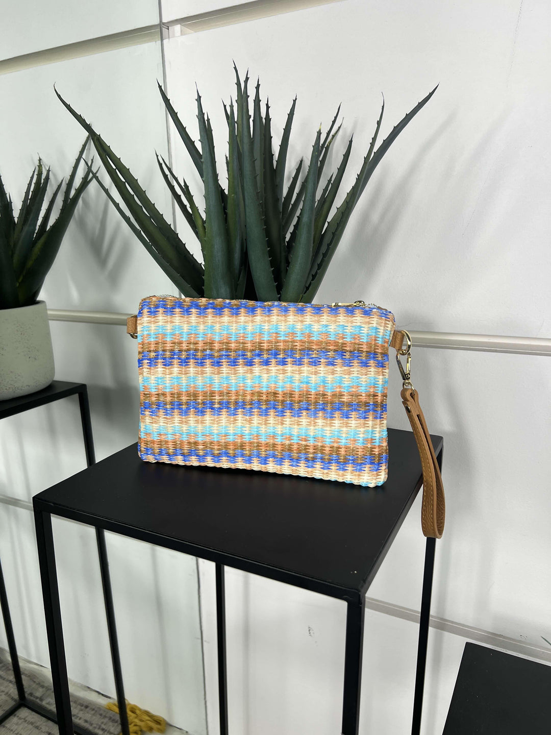 borsa in rafia Oceania a mano con tracolla in pelle regolabile RF-B0190OCEANIA FEMME CAFE SELECTION