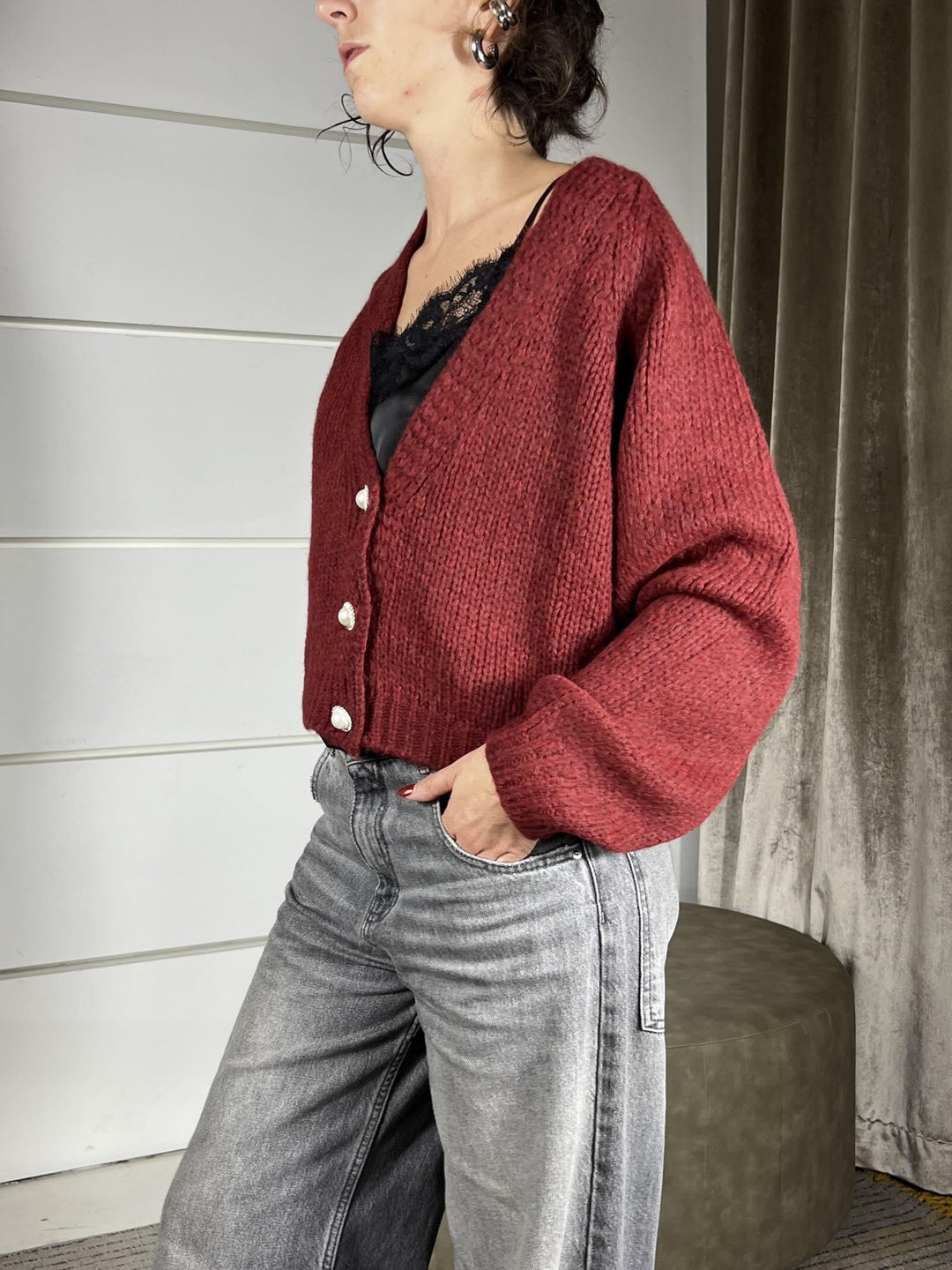 cardigan vino scollo a v con bottone gioiello 5 JIT-P021VINO HAVE ONE