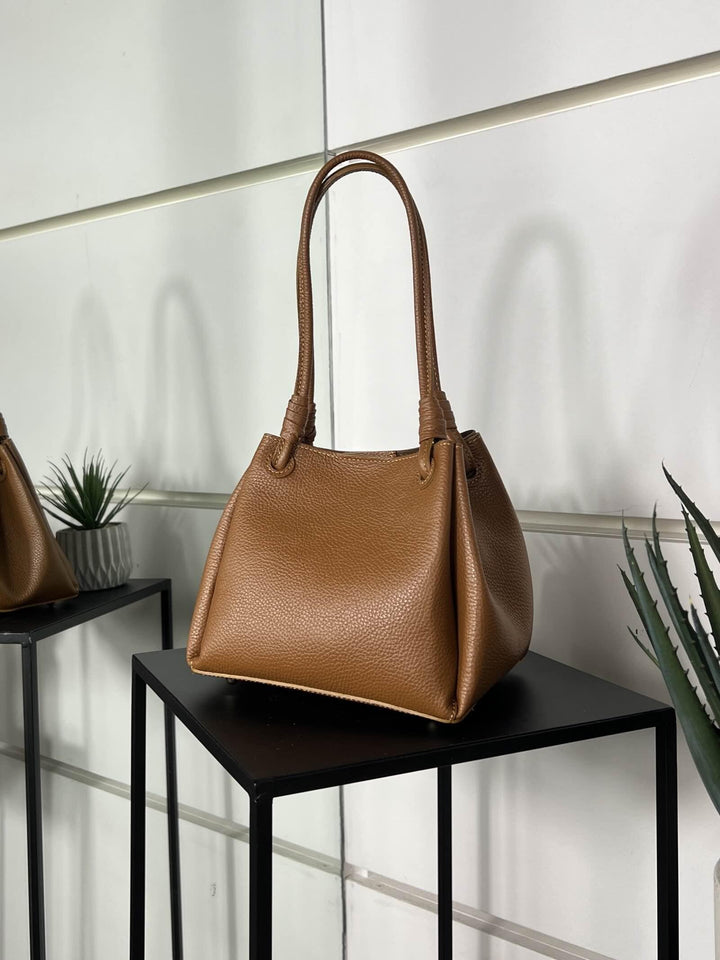 borsa a secchiello cuoio in vera pelle con pochette e tracolla DO-B0210CUOIO FEMME CAFE SELECTION