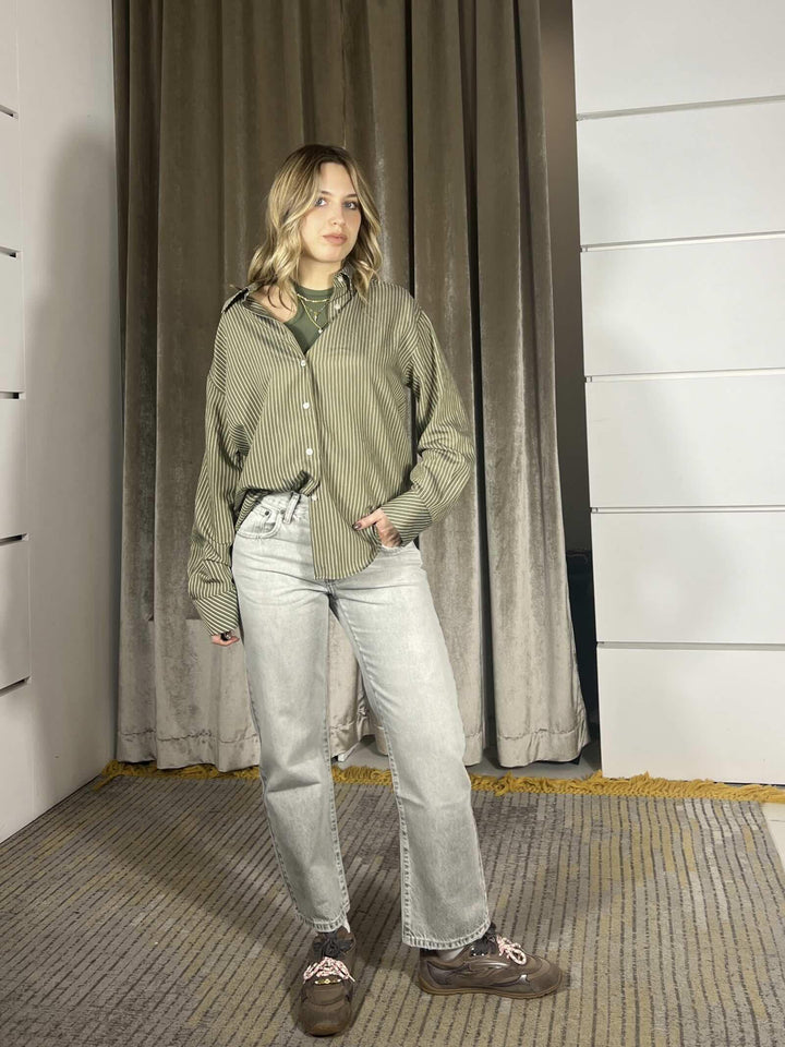 camicia a righe modello over verde militare 7077105VERDE MILITARE SUSY MIX