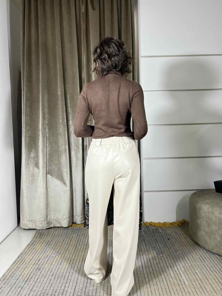 pantalone a palazzo in ecopelle panna 26P1054PANNA TENSIONE IN