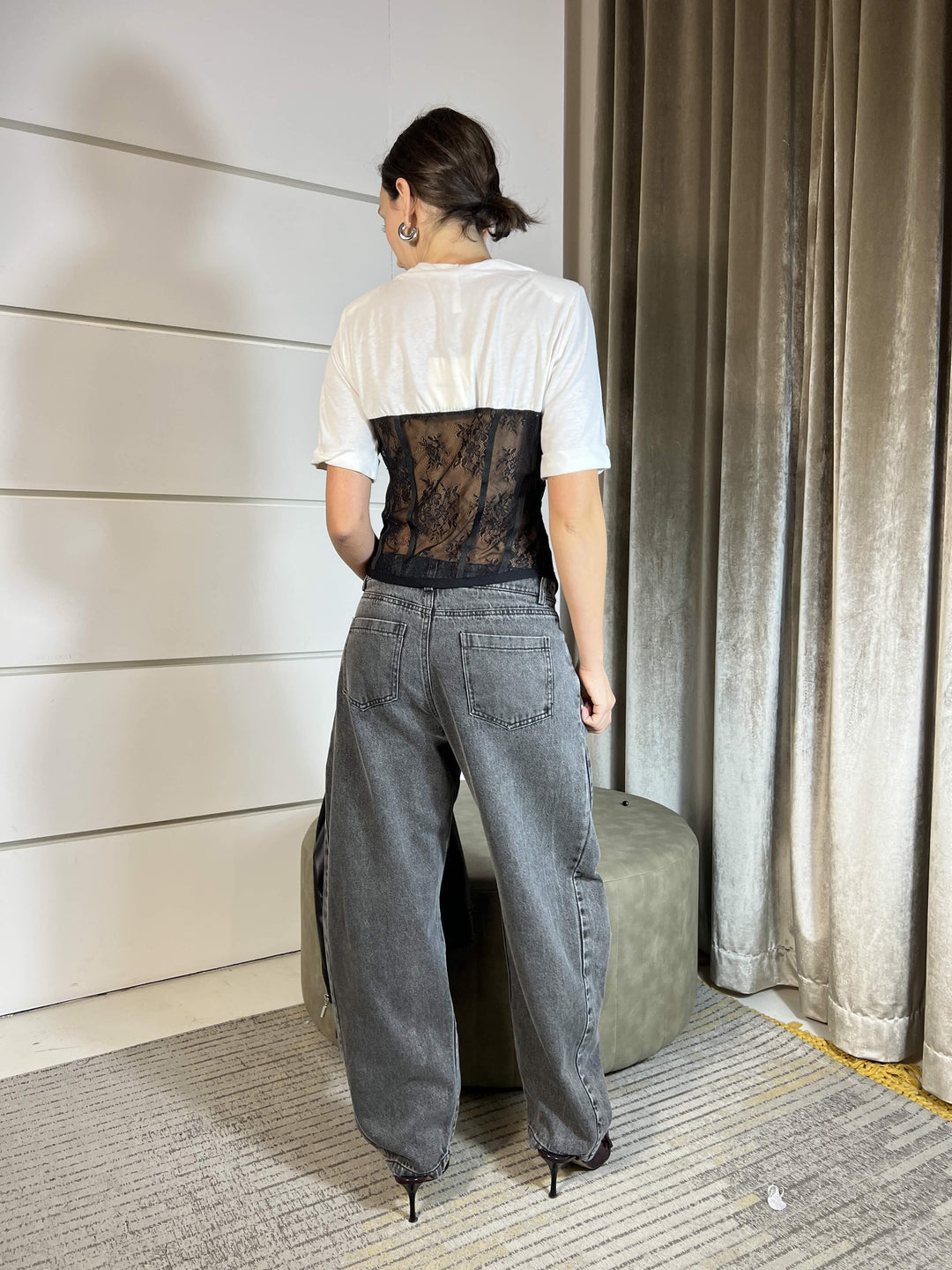 JEANS BARREL FIT GRIGIO SCURO W25P389NERO TENSIONE IN