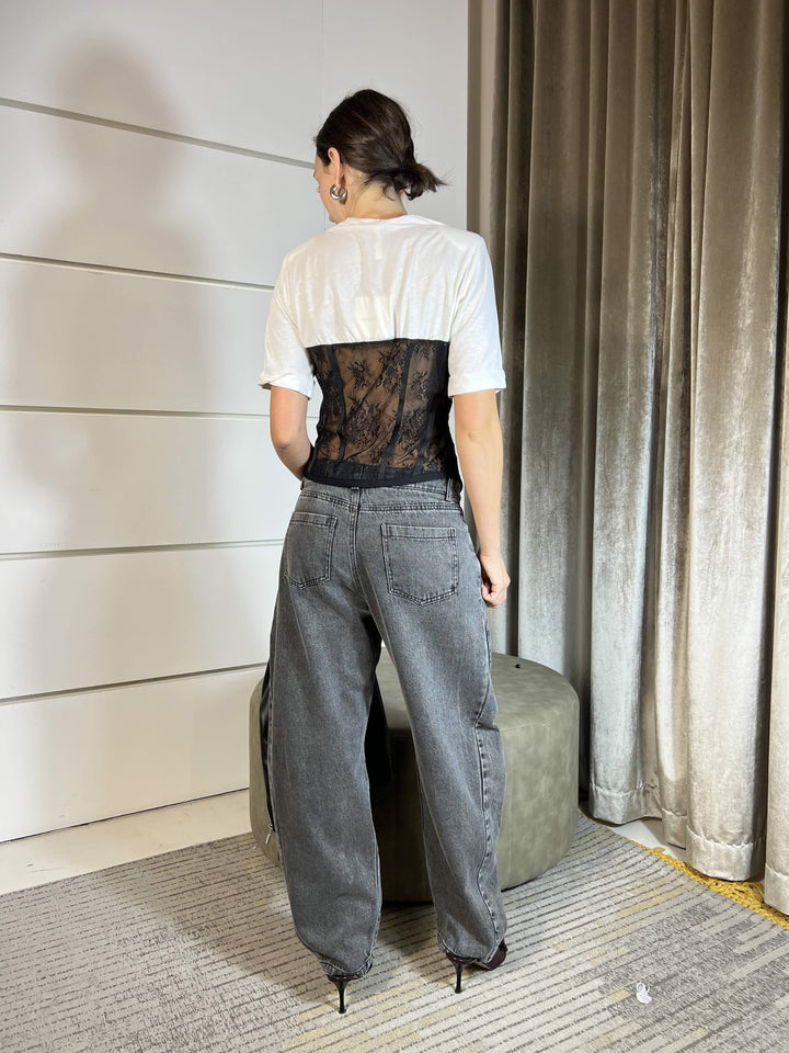JEANS BARREL FIT GRIGIO SCURO W25P389NERO TENSIONE IN