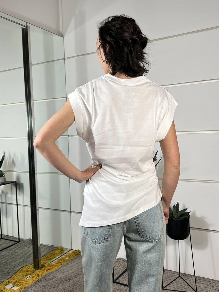 t-shirt smanicata con arricciatura a lato latte 12111LATTE SUSY MIX