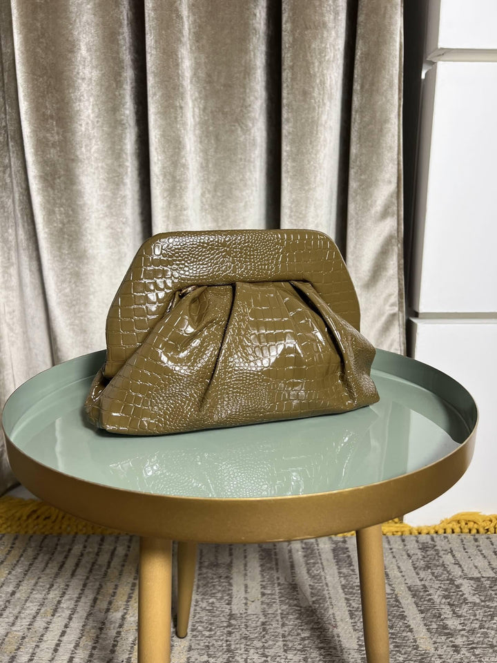 BORSA CLUTCH VERDE MILITARE ECOPELLE COCCO PRR0914BROWN FEMME CAFE SELECTION