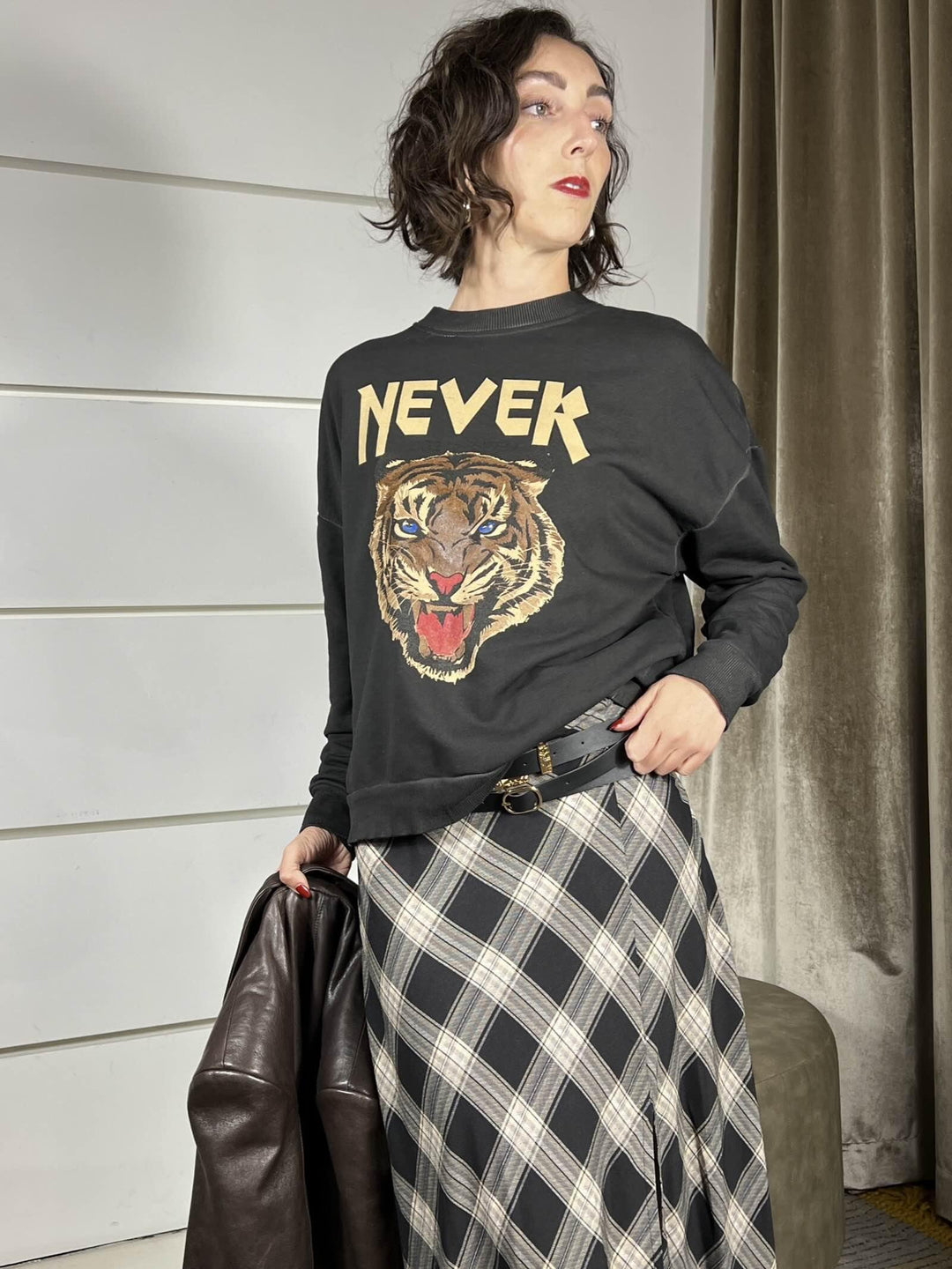 felpa girocollo con tigre grigia FFW-P041GRIGIO HAVE ONE