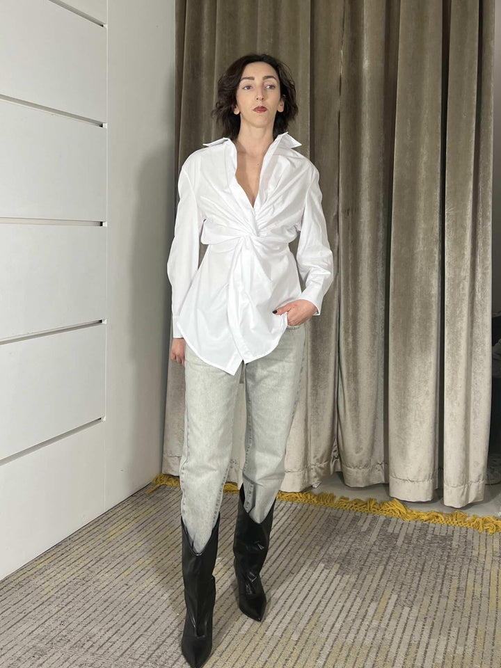 camicia bianca con nodo davanti PE260046BIANCO TENSIONE IN