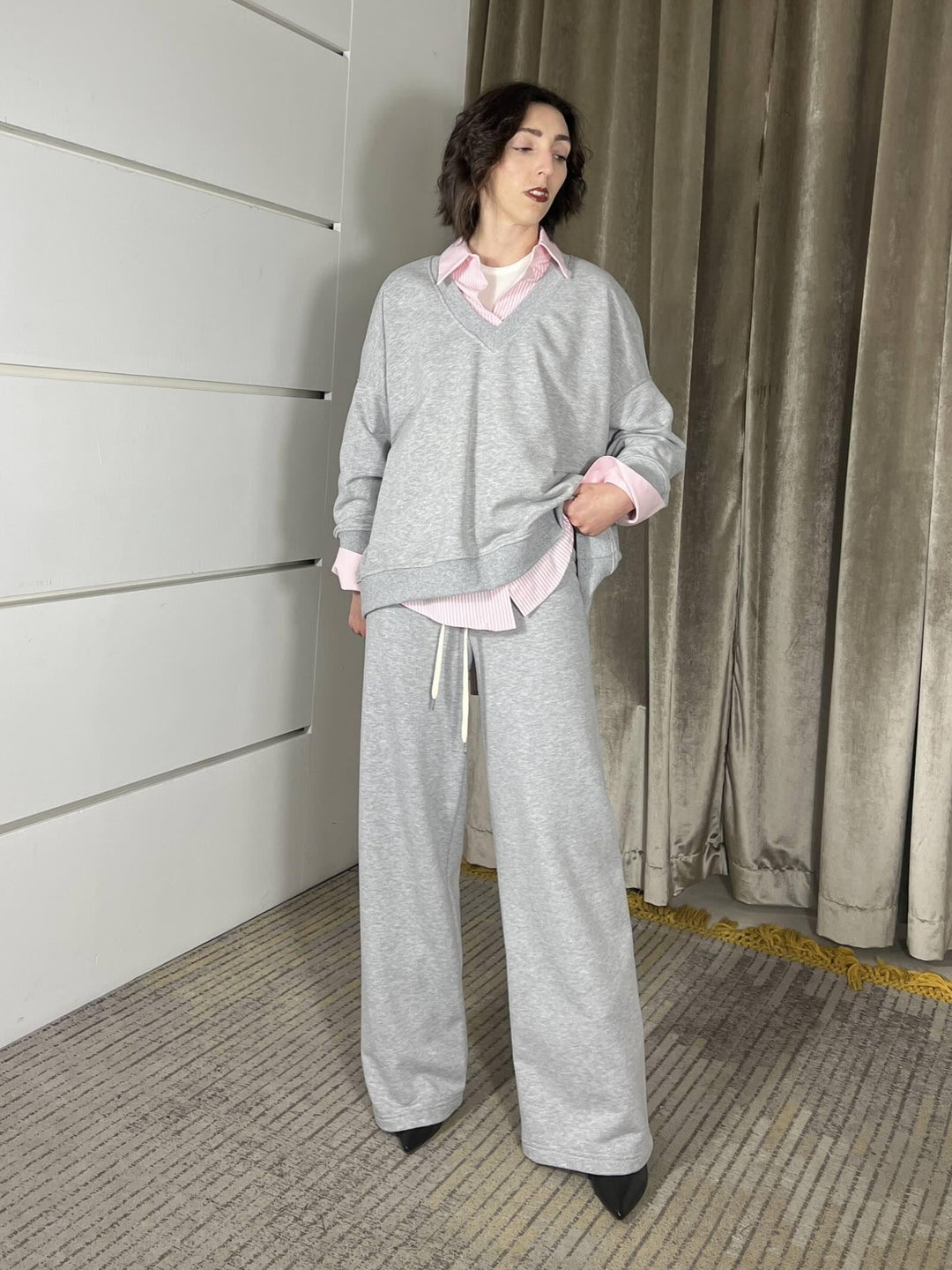 felpa scolloa v over garzata grigia TAB0566GRIGIO VICOLO