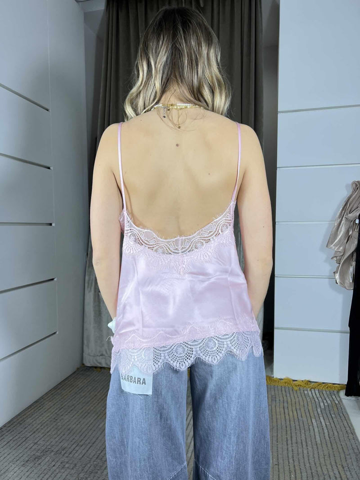 top satin con pizzo in viscosa rosa 12013ROSA SUSY MIX
