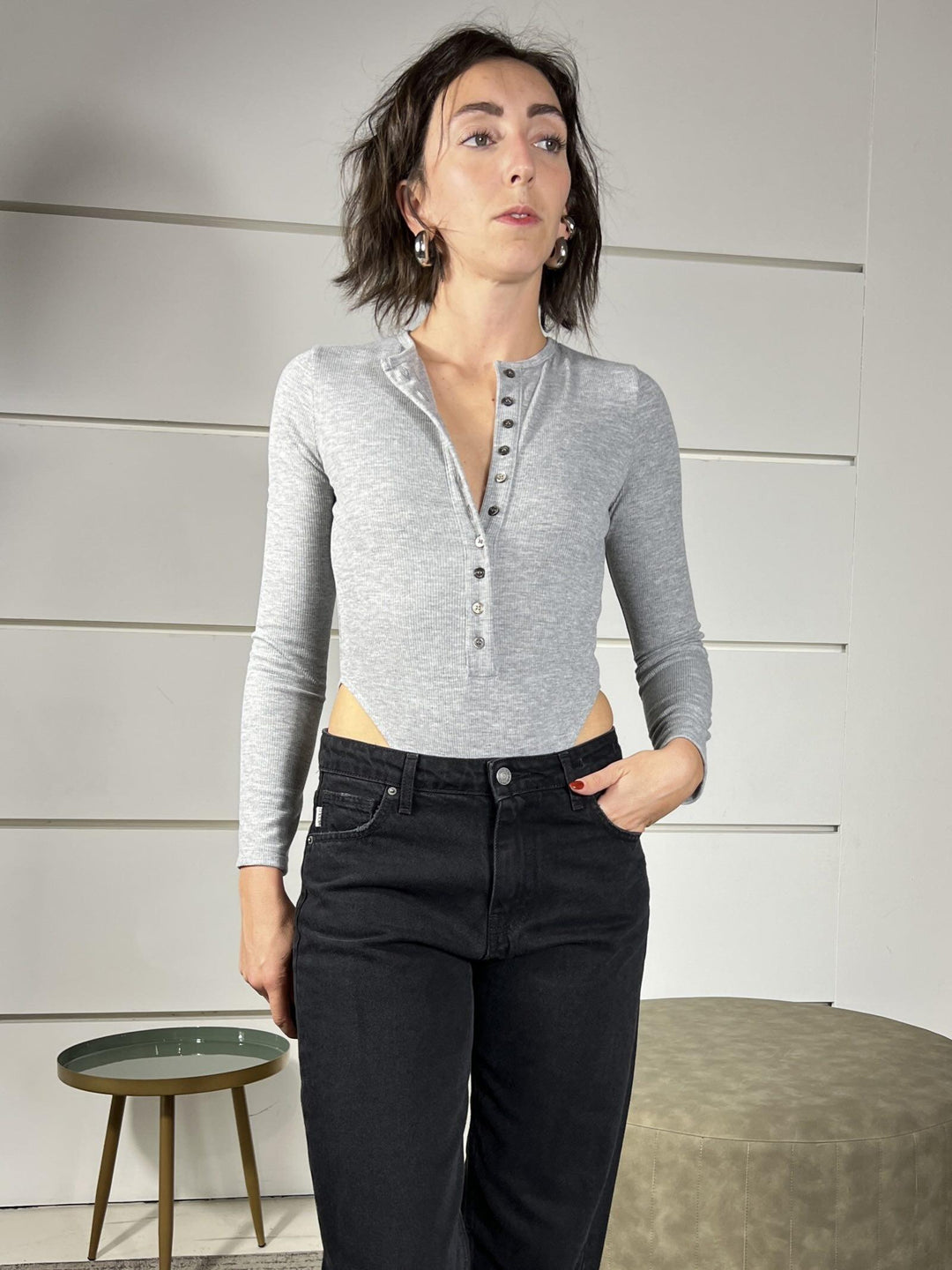 t-shirt a costine a body mgrigia sgambata UF0093GRIGIO VICOLO