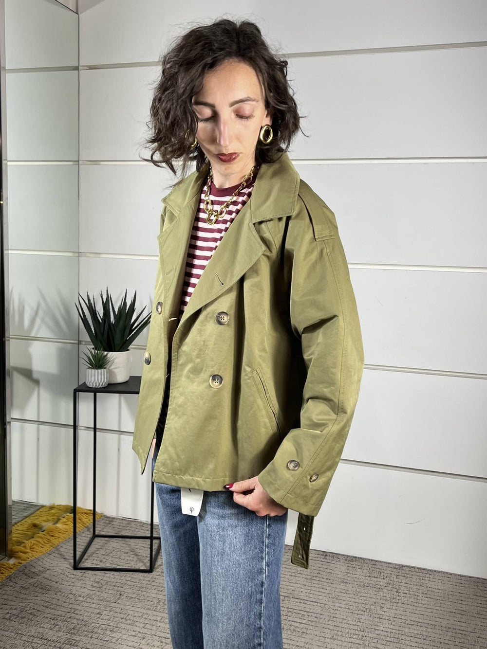 trench doppiopetto media lungezza 67%co 33%ny T812VERDE MILITARE SUSY MIX