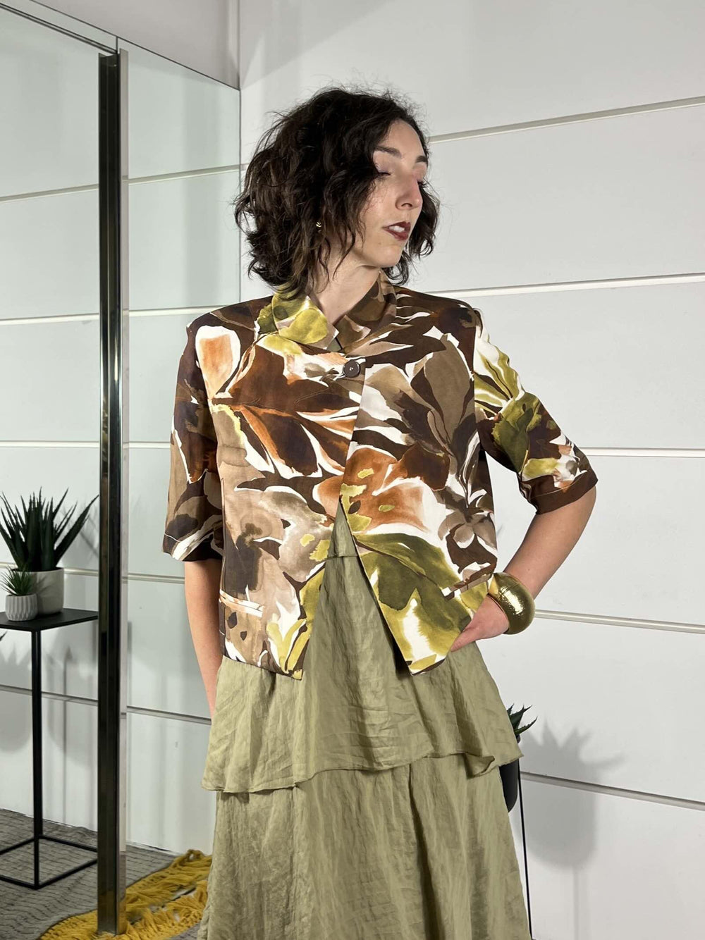 giacca coreanan crop a fantasia naturale moro e verde TAB2099NATURALE/MORO/VERDE VICOLO