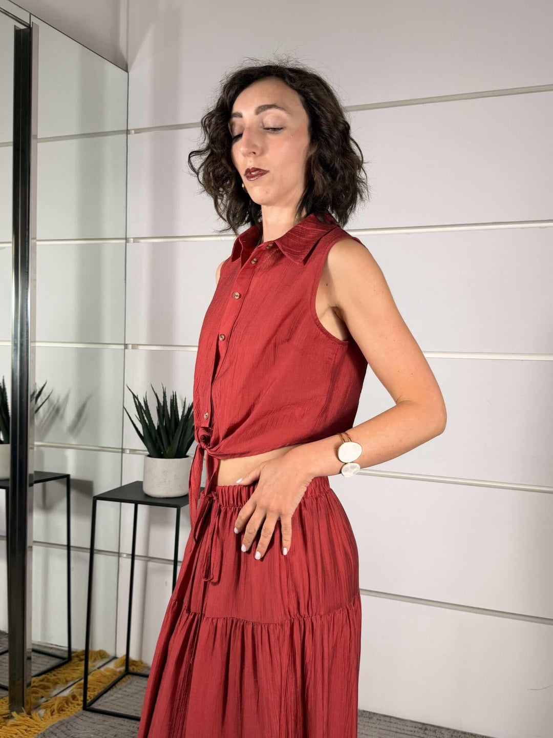 camicia smanicata con nodo rosso india 10803ROSSO INDIA SUSY MIX