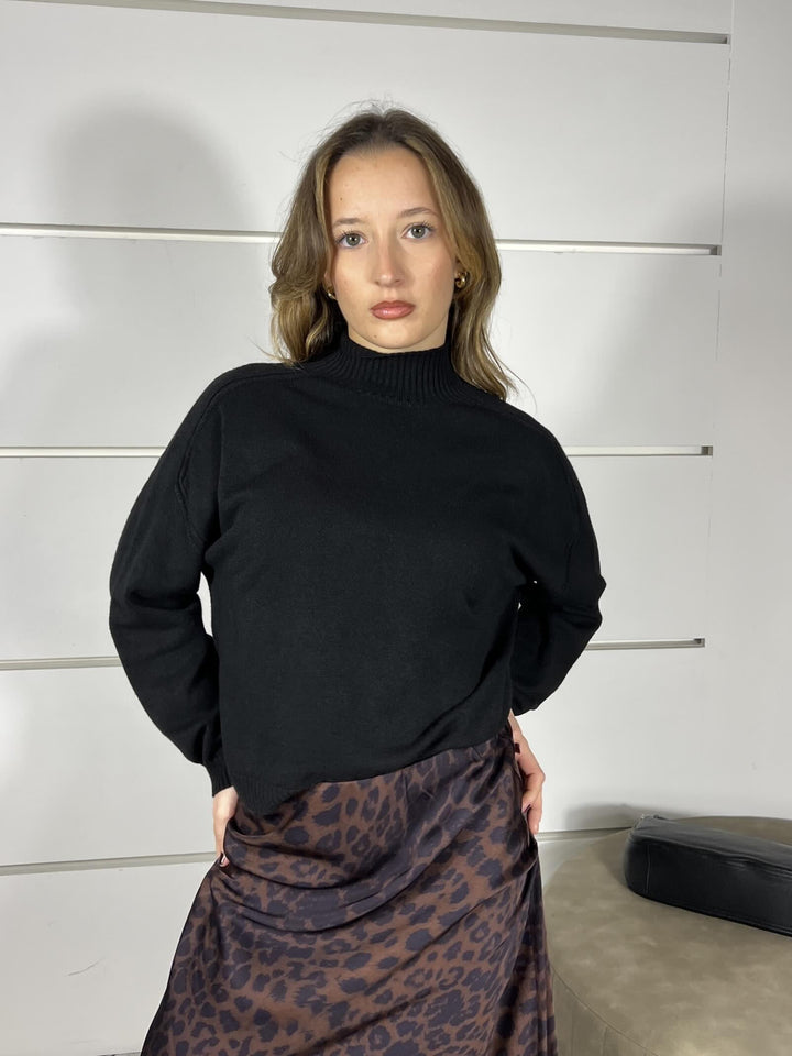 maglia collo alto con coste over, in viscosa nero 77063FNERO VICOLO