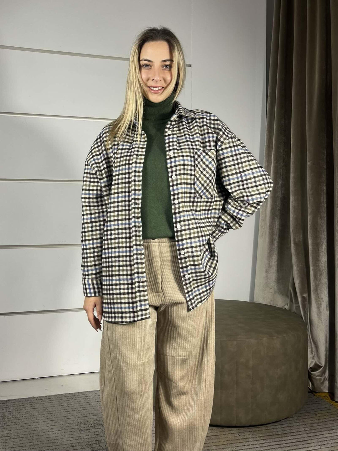 CAMICIA IN FLANELLA A SCACCHI TF1862PANNA/BORDEAUX/CELESTE/SENAPE VICOLO