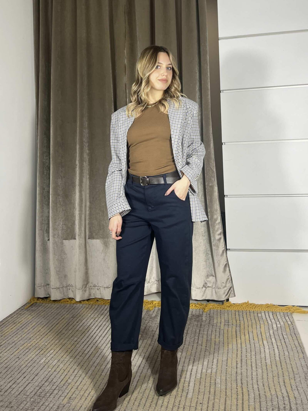 pantalone blu effetto baggy con cintura PFW-Q150BLU HAVE ONE