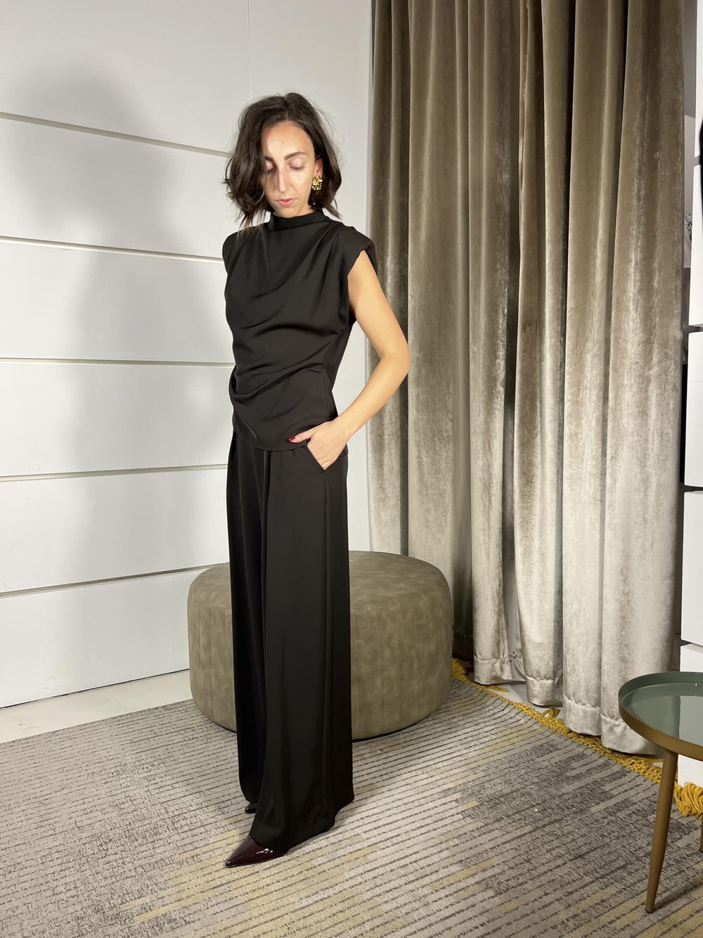 completo moro top con arricciatura e pantaloni a palazzo  PP258T52MORO SUSY MIX