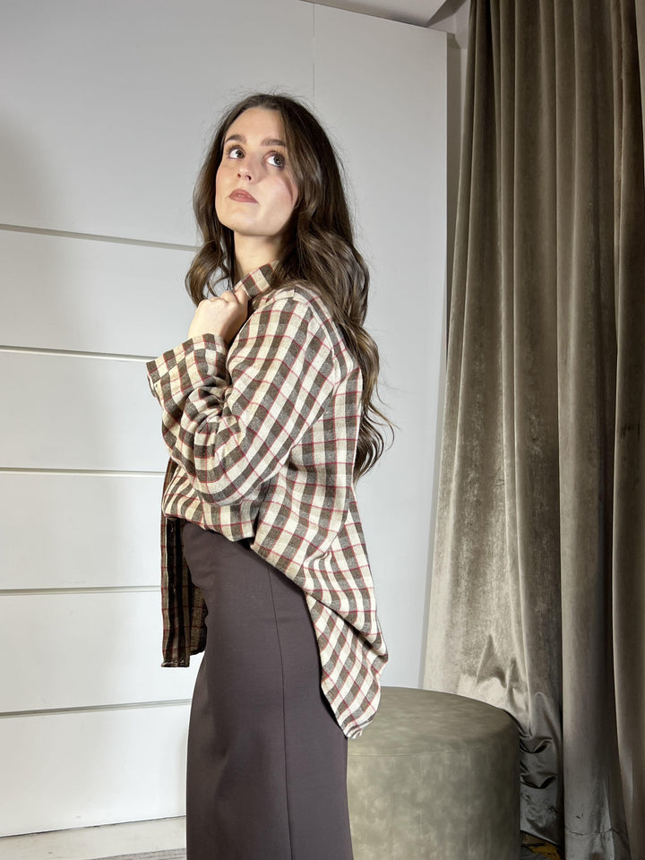 camicia check over moro cammello e rossa CJK-P133CAMMELLO HAVE ONE