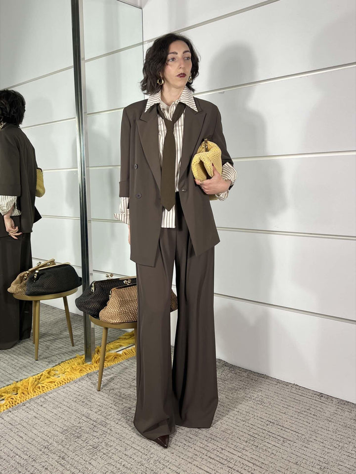 giacca doppiopetto moro con spacchi a lato e manica a 3/4 M02N0018MORO PHILIA LOFT