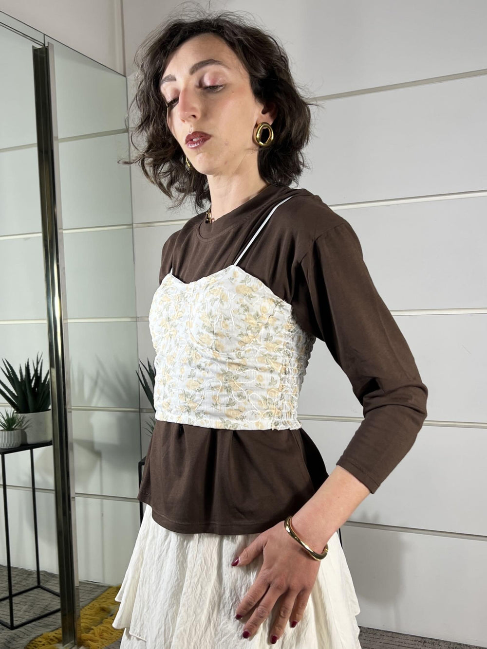 top corsetto a fiori giallo paglierino TAB1408GIALLO PAGLIERINO VICOLO