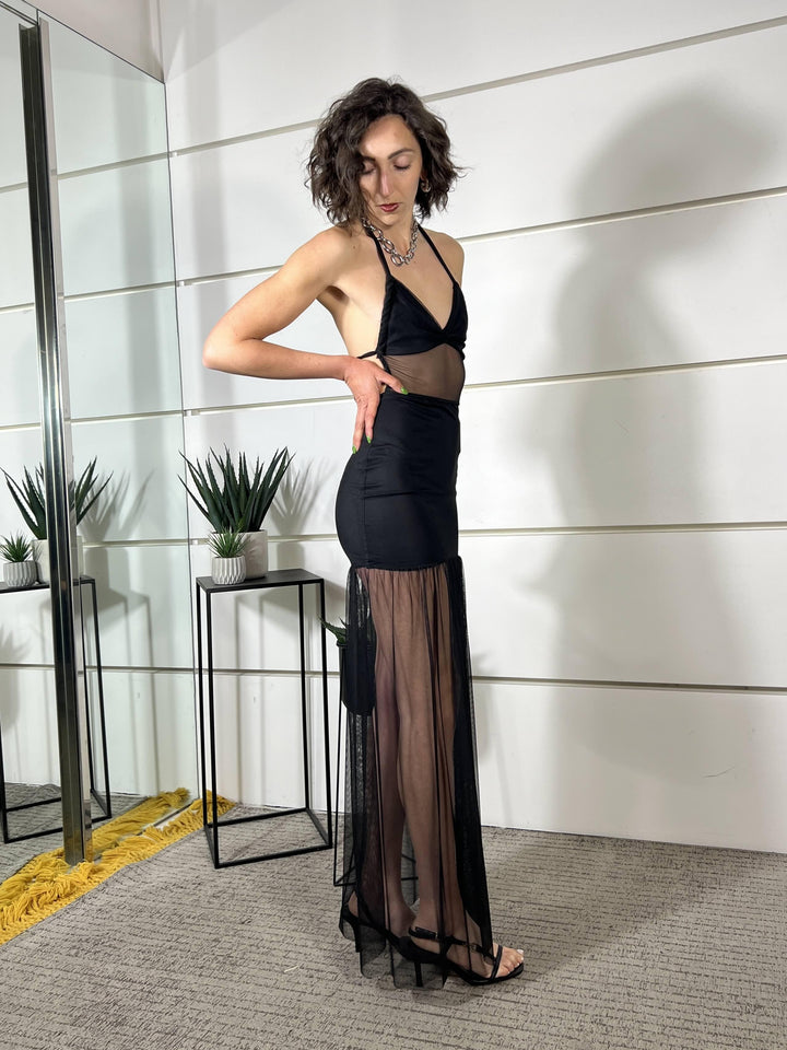 abito lungo con gonna in tulle nero 26MP19116NERO FEMME SELECTION