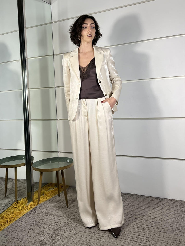 completo laminato giacca e pantalone a palazzo 101551AVORIO SUSY MIX