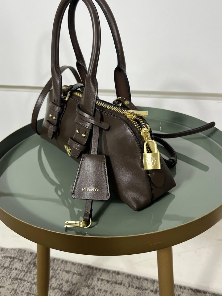 Borsa bowling baguette marrone BOWLING BAG BAGUETTEL74V PINKO