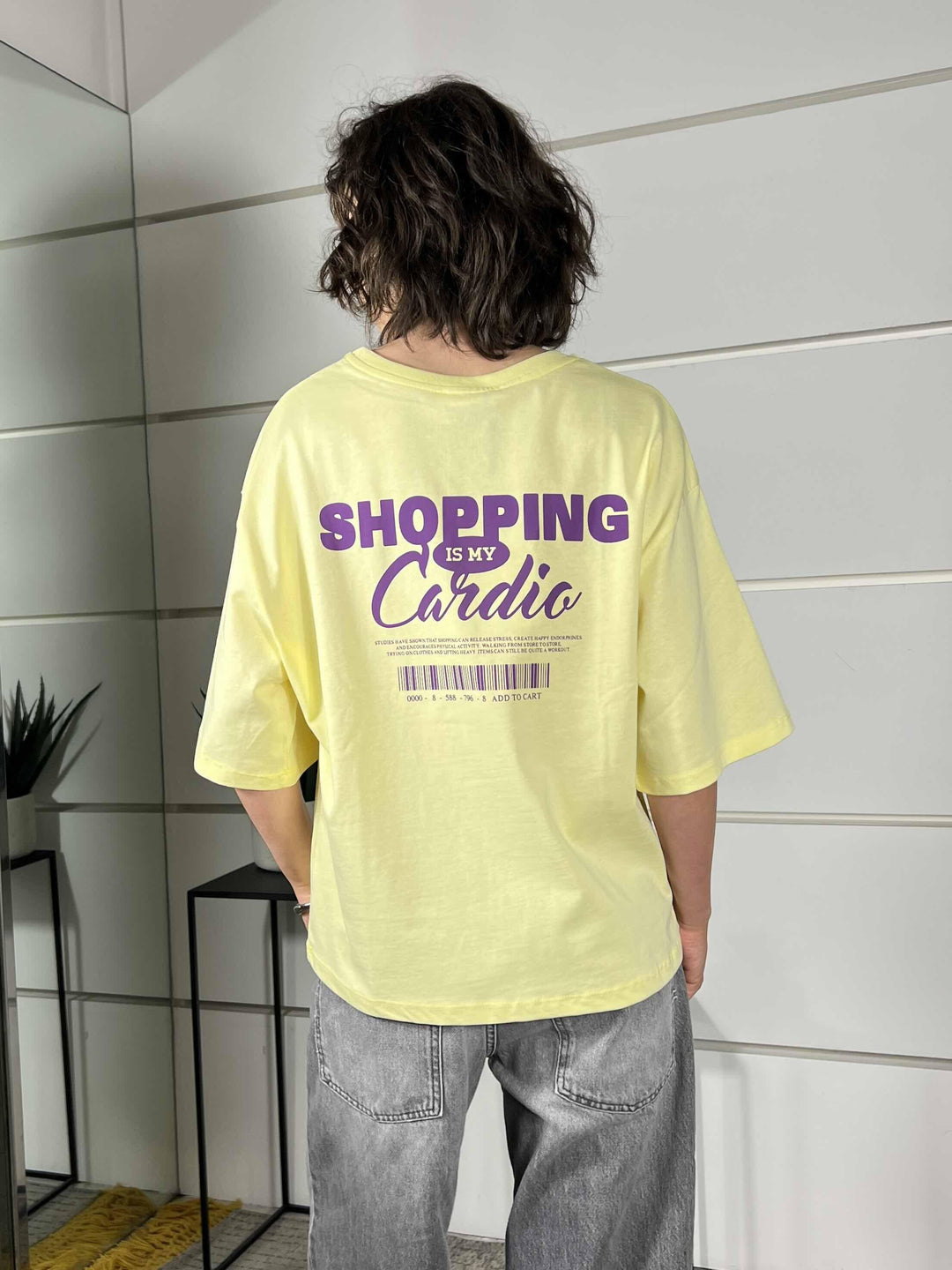 t-shirt gialla over scritta shopping is my cardio LD5454GIALLO LUMINA