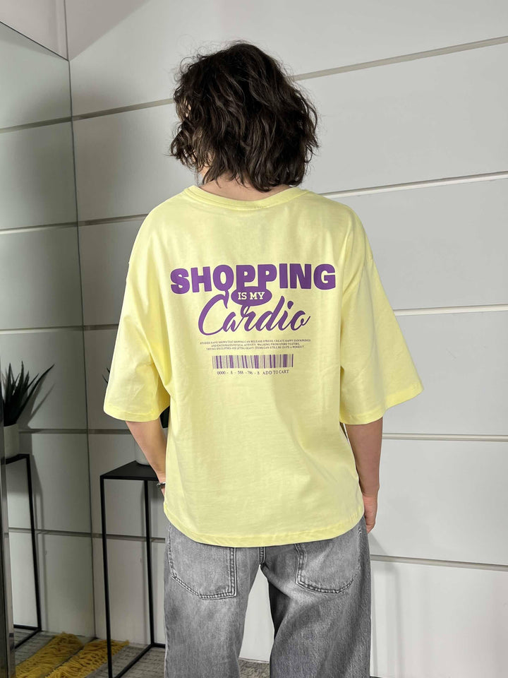 t-shirt gialla over scritta shopping is my cardio LD5454GIALLO LUMINA