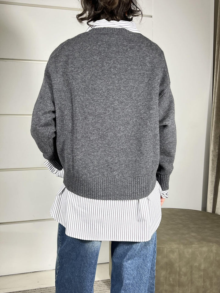 maglione girocollo over con coste 100%lana catrame WL788AI25CATRAME TENSIONE IN