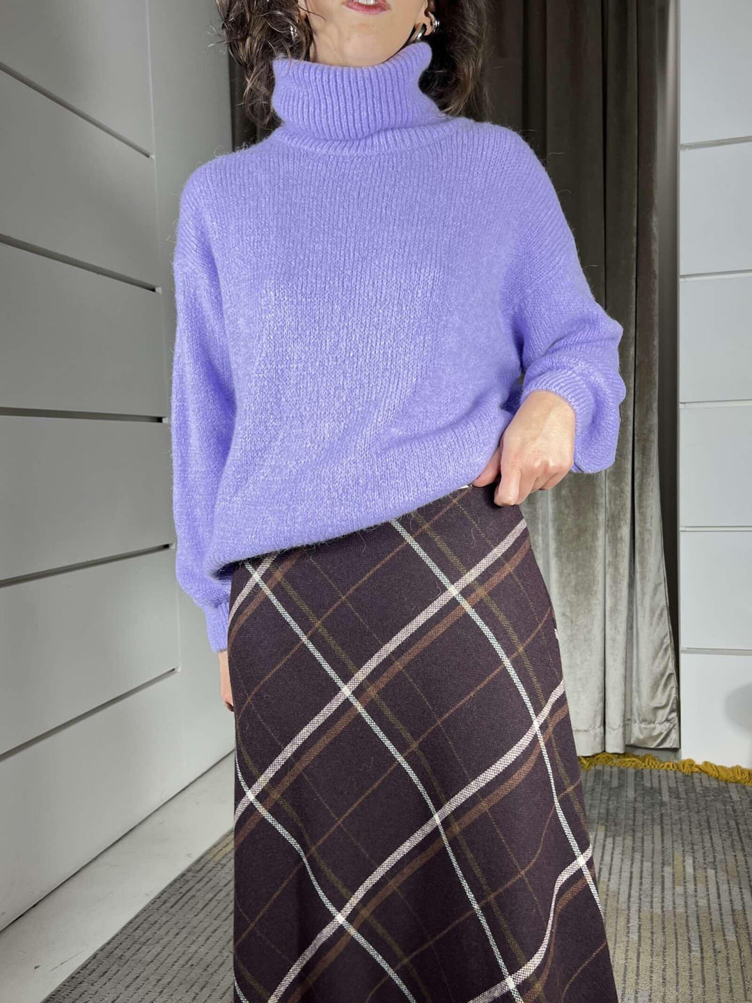 gonna lunga check con elastico in vita bordeaux 26G1571BORDEAUX TENSIONE IN