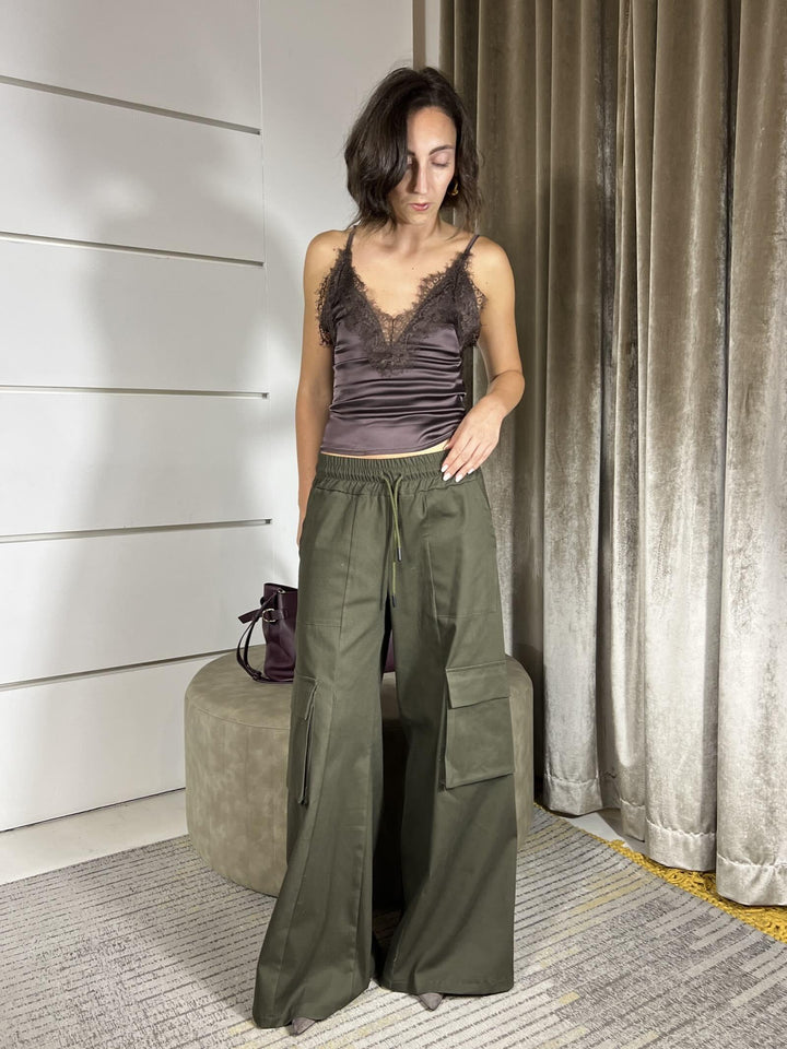 TOP SATIN IN PIZZO MORO IN VISCOSA ELASTICIZZATA TF0790MORO VICOLO