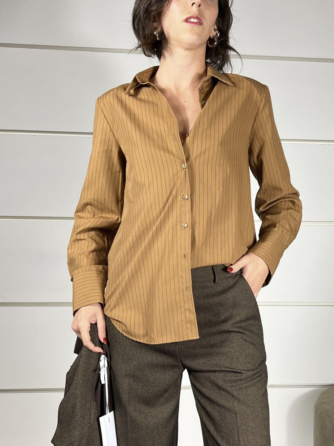 camicia con spallina, rigata moro W25C719MORO TENSIONE IN