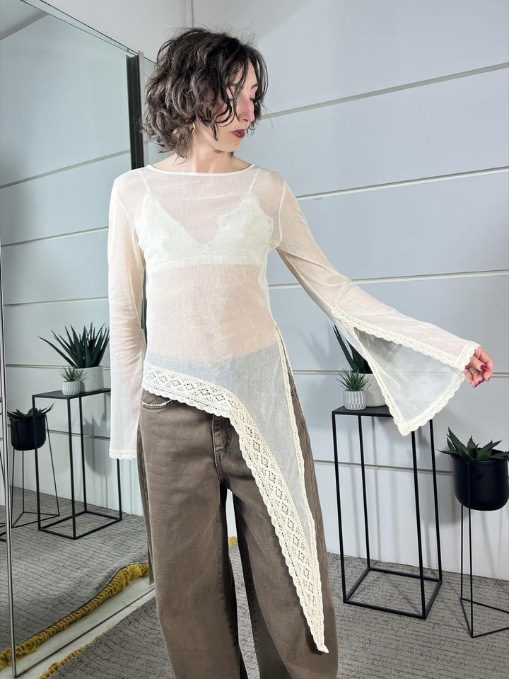 maglia con pizzo asimmetrica panna MVS-Q111BURRO HAVE ONE