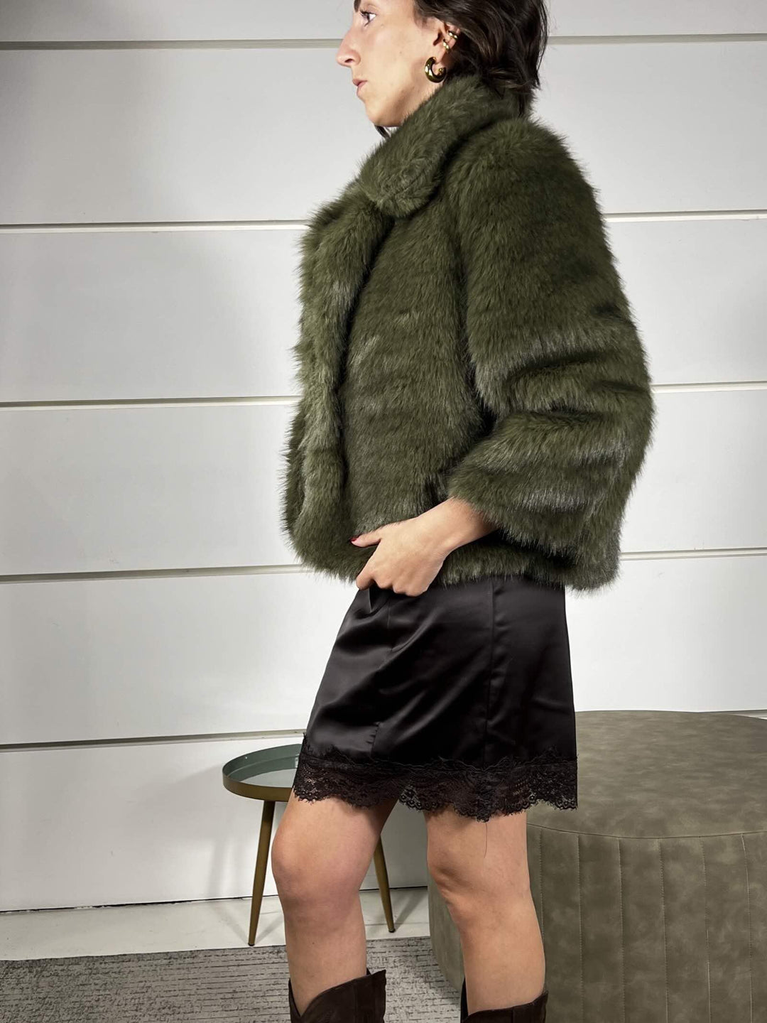 ecopelliccia corta verde militare I251171VERDE MILITARE SUSY MIX