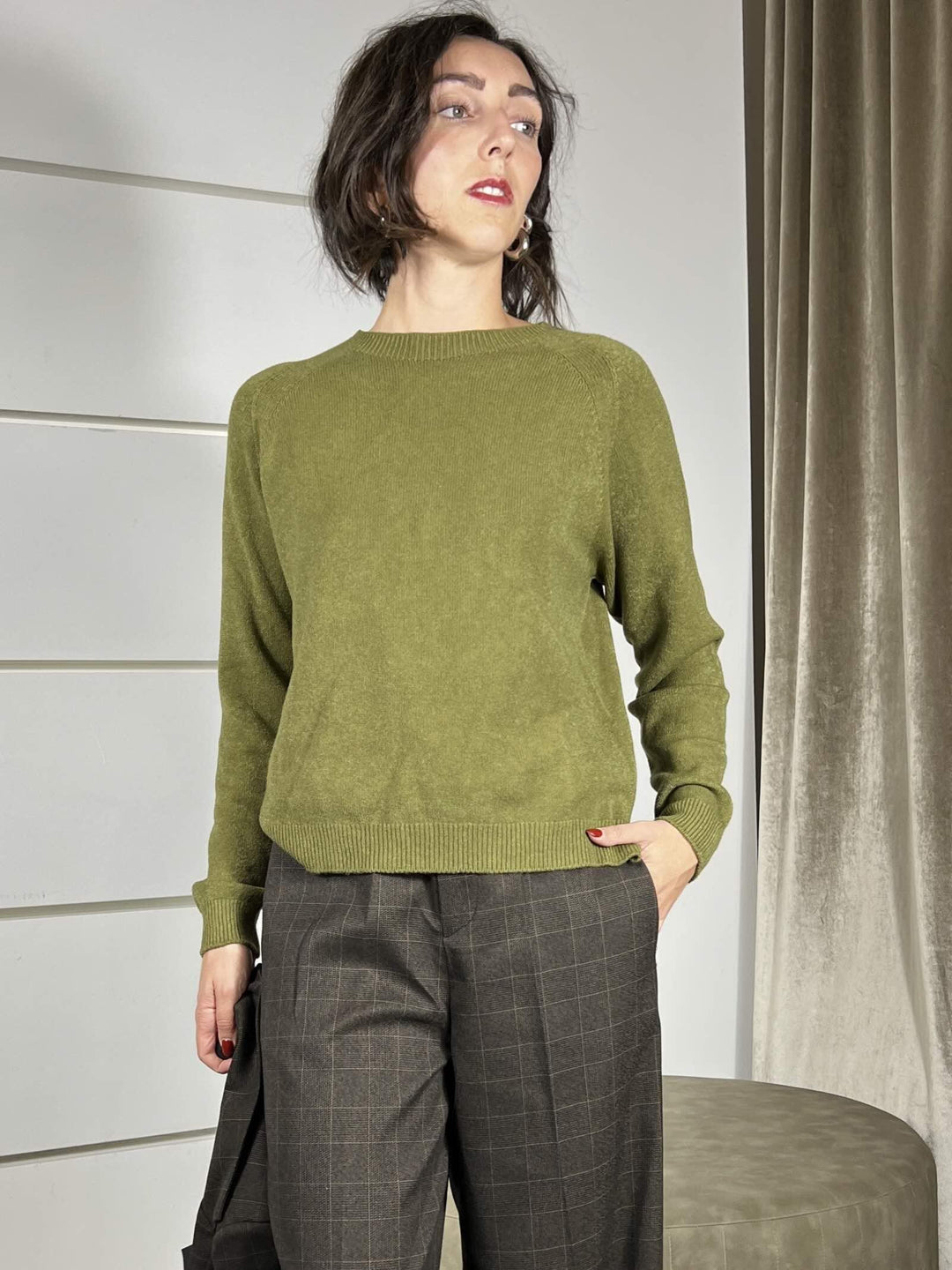 maglia paricollo a scatolettaverde olio in viscosa XTAL812VERDE OLIO SUSY MIX