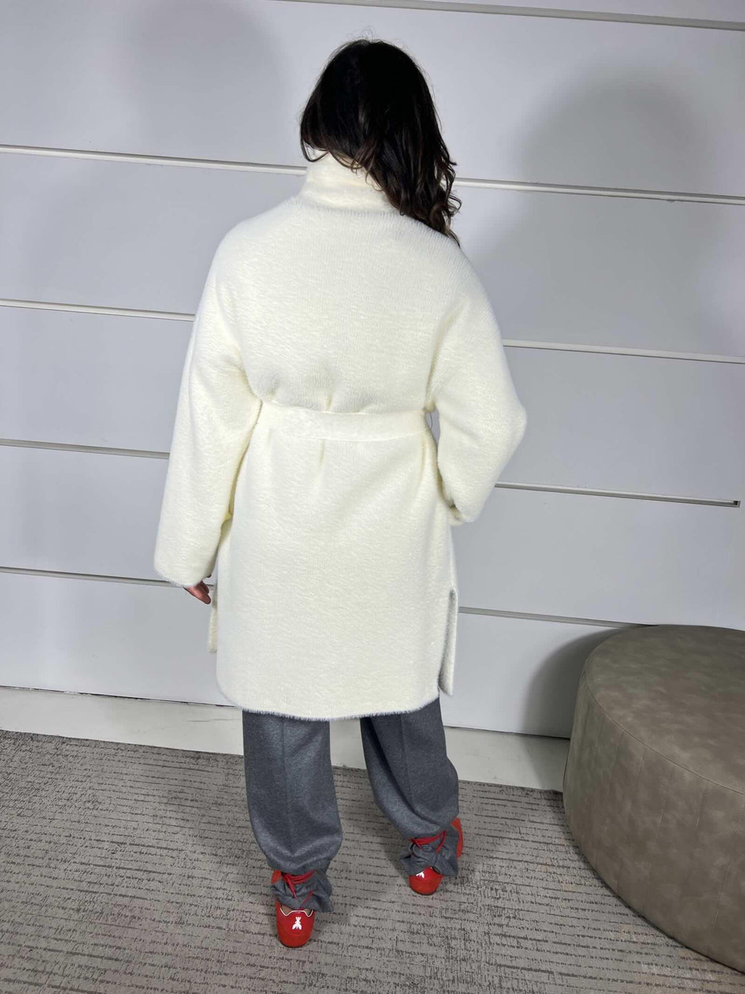 CAPPOTTO CON CINTURA EFFETTO VELOUR BIANCO MERINGA ZANTE CAPPOTTOZ13 PINKO