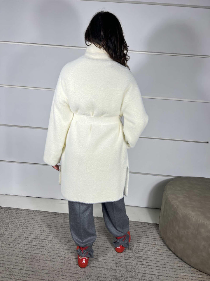 CAPPOTTO CON CINTURA EFFETTO VELOUR BIANCO MERINGA ZANTE CAPPOTTOZ13 PINKO