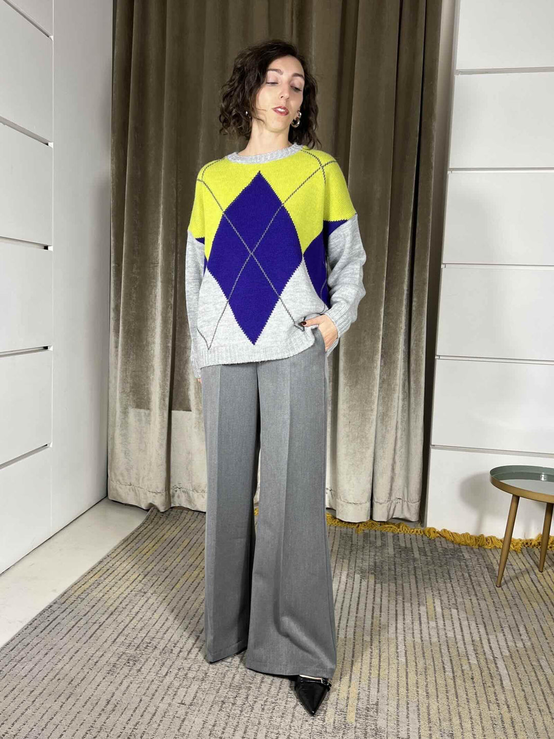 maglia girocollo rombi in misto lana MFP-P329GRIGIO/VIOLA/LIME/ANTRACITE HAVE ONE