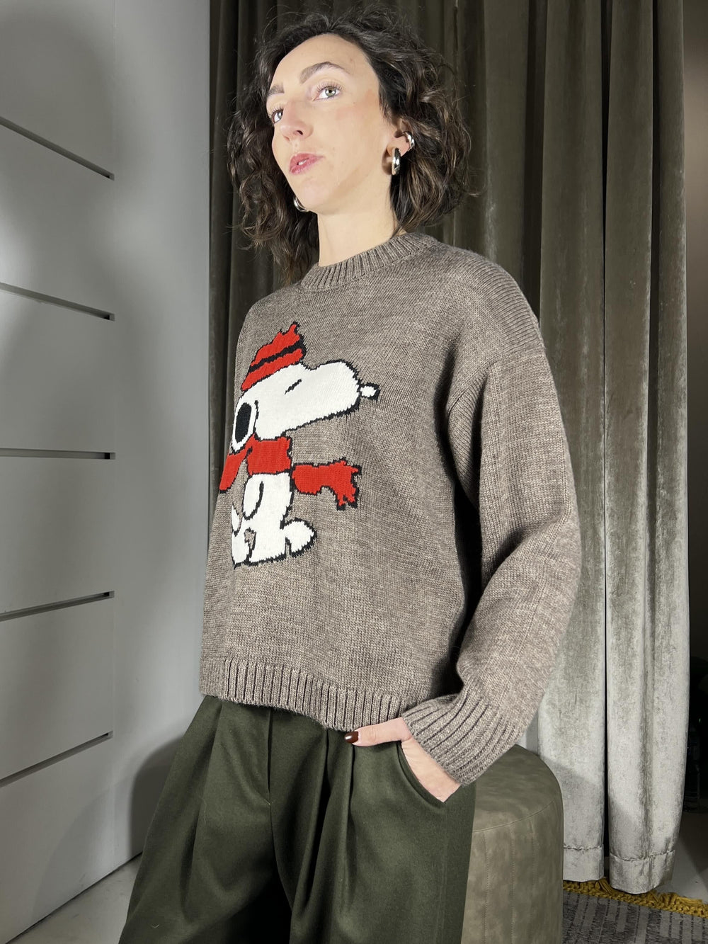 maglione girocollo con disegno in misto lana rust W5HMJ59A400SNRUST TENSIONE IN