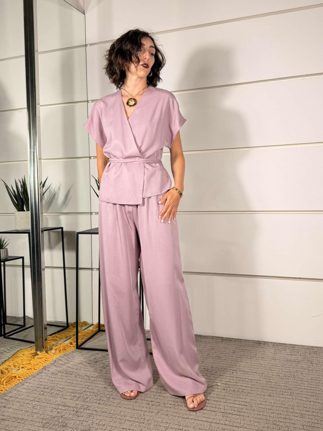 completo ROSA GIACCA KIMONO E PANTALONE A PALAZZO 3073ROSA SUSY MIX
