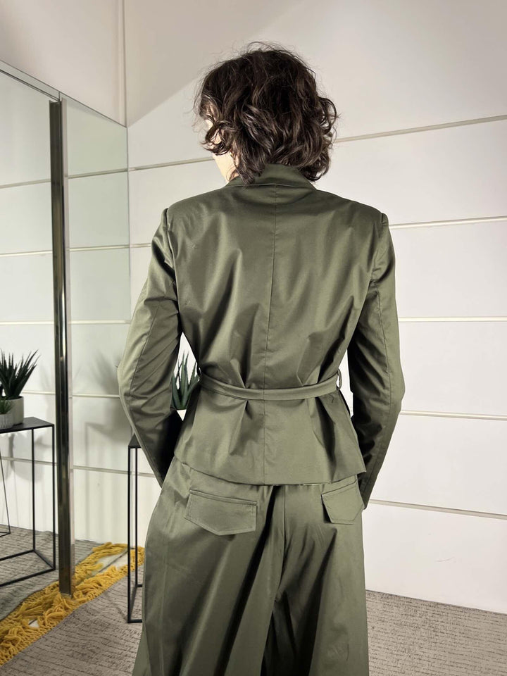 giacca  con cintura in cotone verde militare 10232VERDE MILITARE SUSY MIX