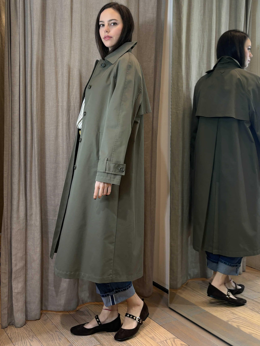 trench lungo verde kaki antigoccia GLEBA002 PENNY BLACK