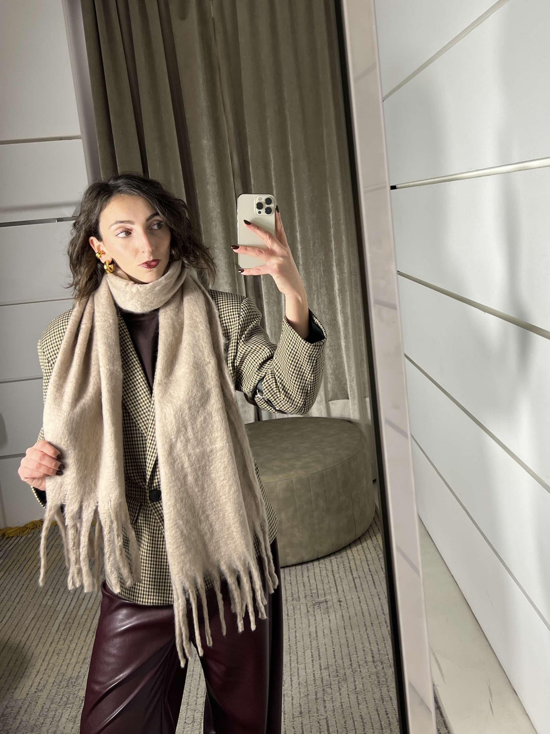 sciarpa con frange taupe in misto lana S21357TAUPE FEMME CAFE SELECTION