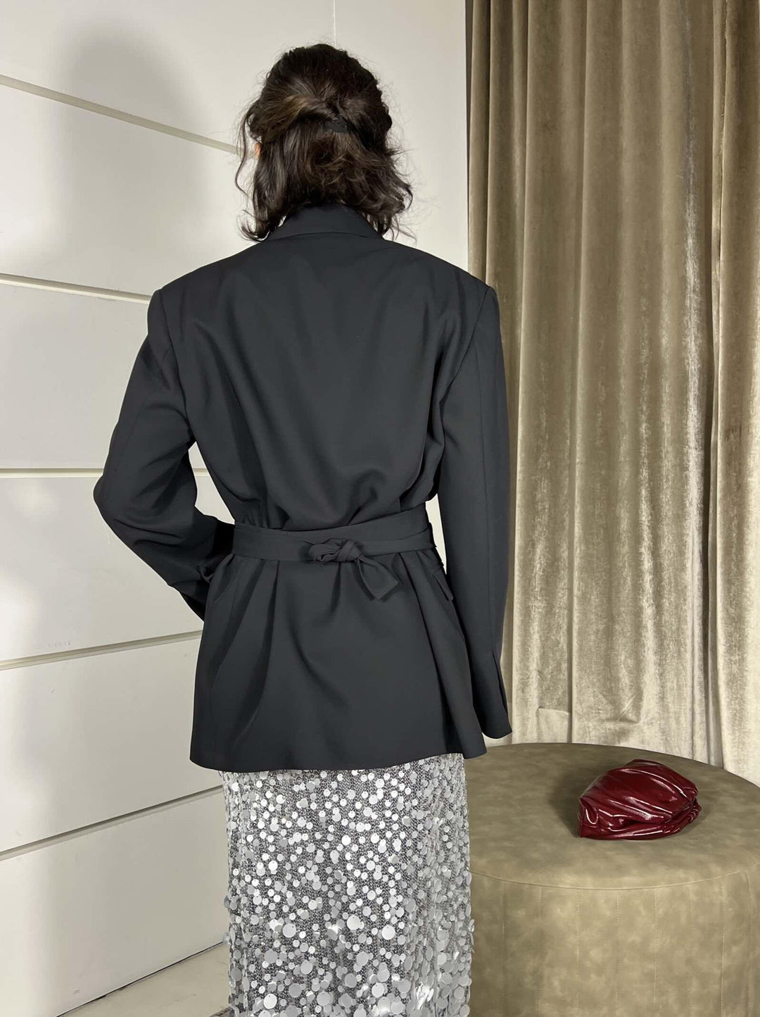 giacca over con cinta nera TF1558NERO VICOLO