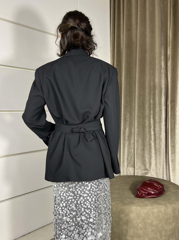 giacca over con cinta nera TF1558NERO VICOLO