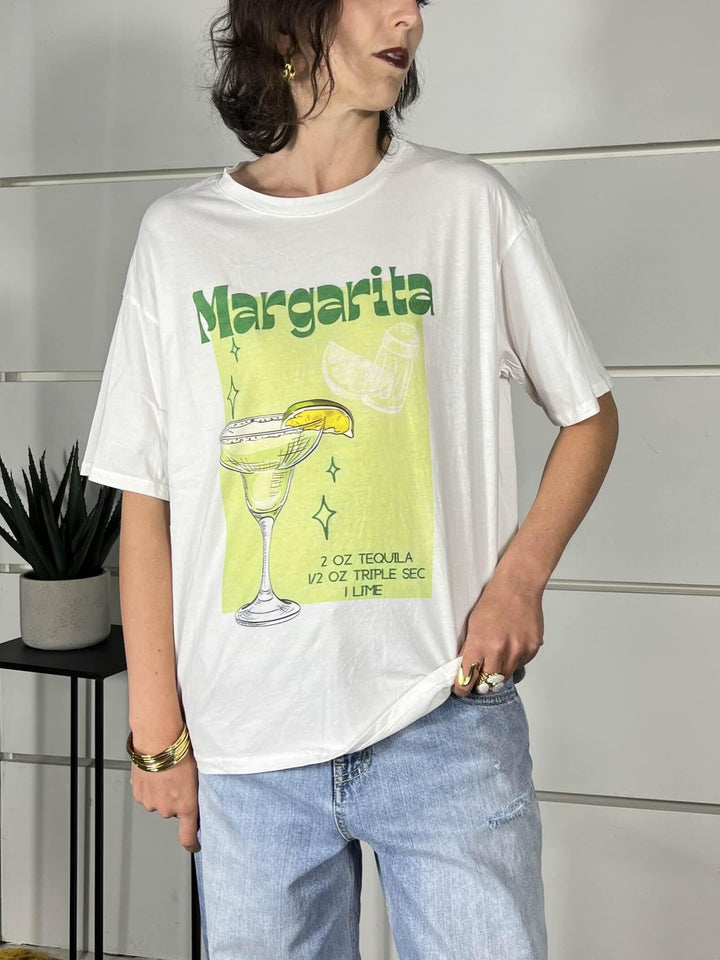 t-shirt con stampa margarita colori giallo e verde 690002MARGARITA SPICY CAFE